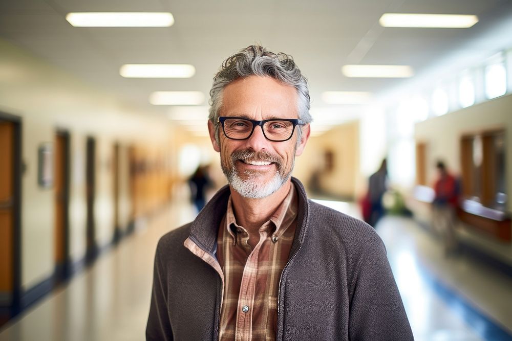 High school teacher portrait glasses adult. 