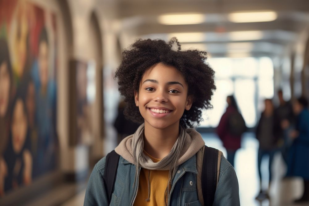 Middle school student smile scarf architecture. 