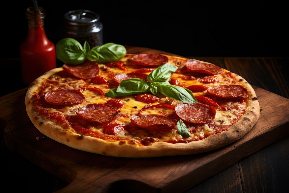 Pepperoni pizza food mozzarella vegetable. AI generated Image by rawpixel.