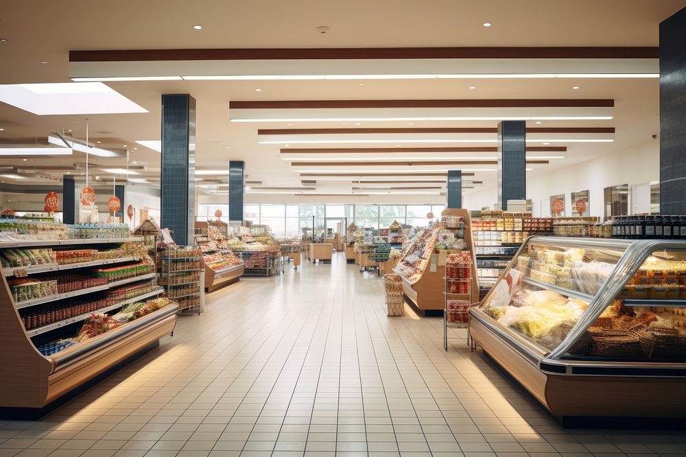 Supermarket interior supermarket architecture consumerism. AI generated Image by rawpixel.