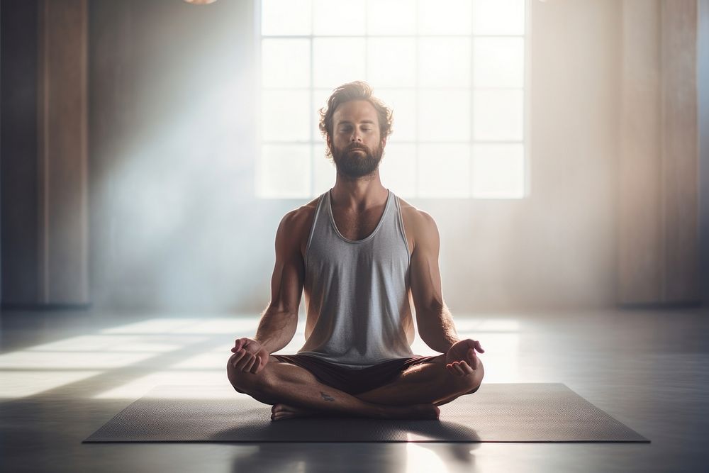 Man meditating adult yoga sports. AI generated Image by rawpixel.