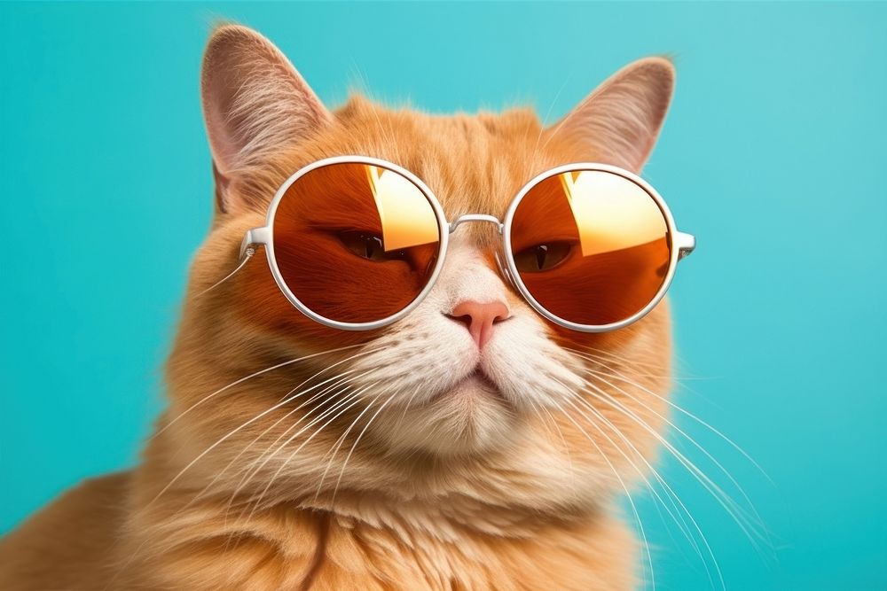 Ginger cat sunglasses mammal animal. 