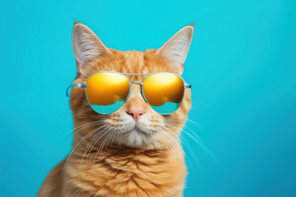 Ginger cat sunglasses animal mammal. 