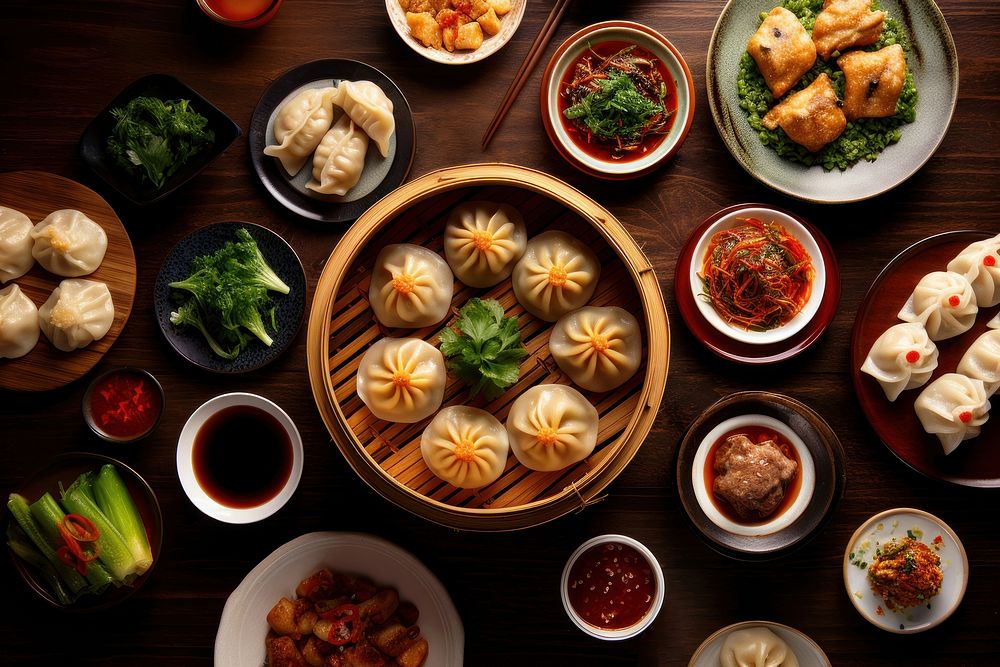 Chinese food dumpling steamed table. AI generated Image by rawpixel.