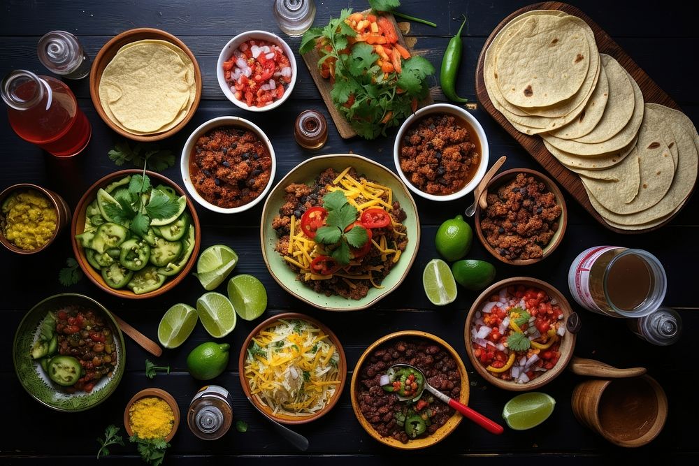 Mexican food table arrangement ingredient. AI generated Image by rawpixel.