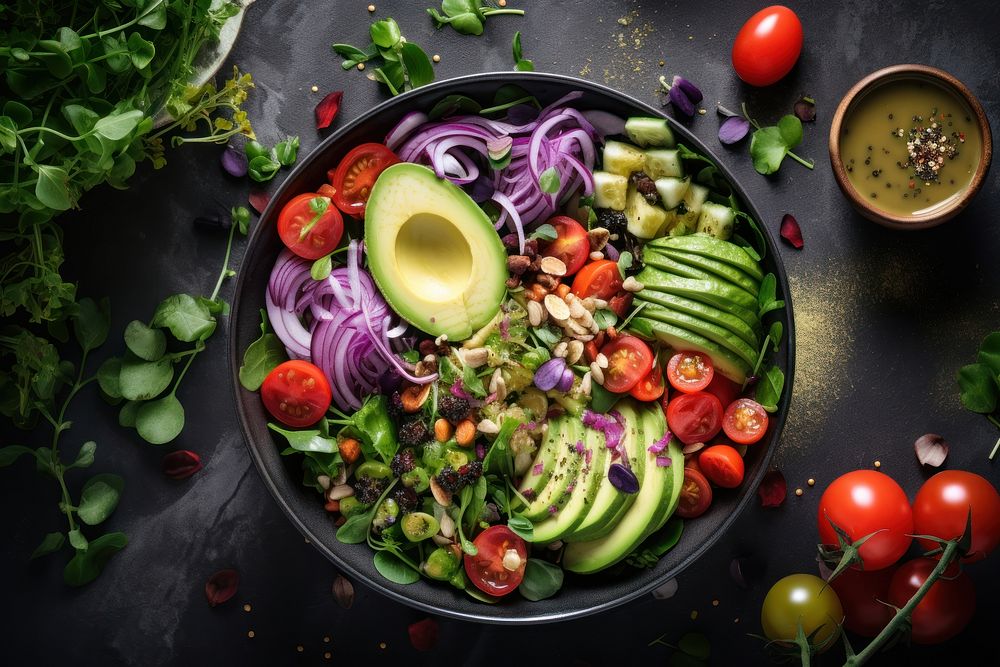 Salad bowl food plate table. 