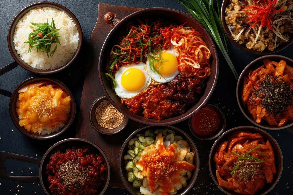 Korean food table meal dish. 