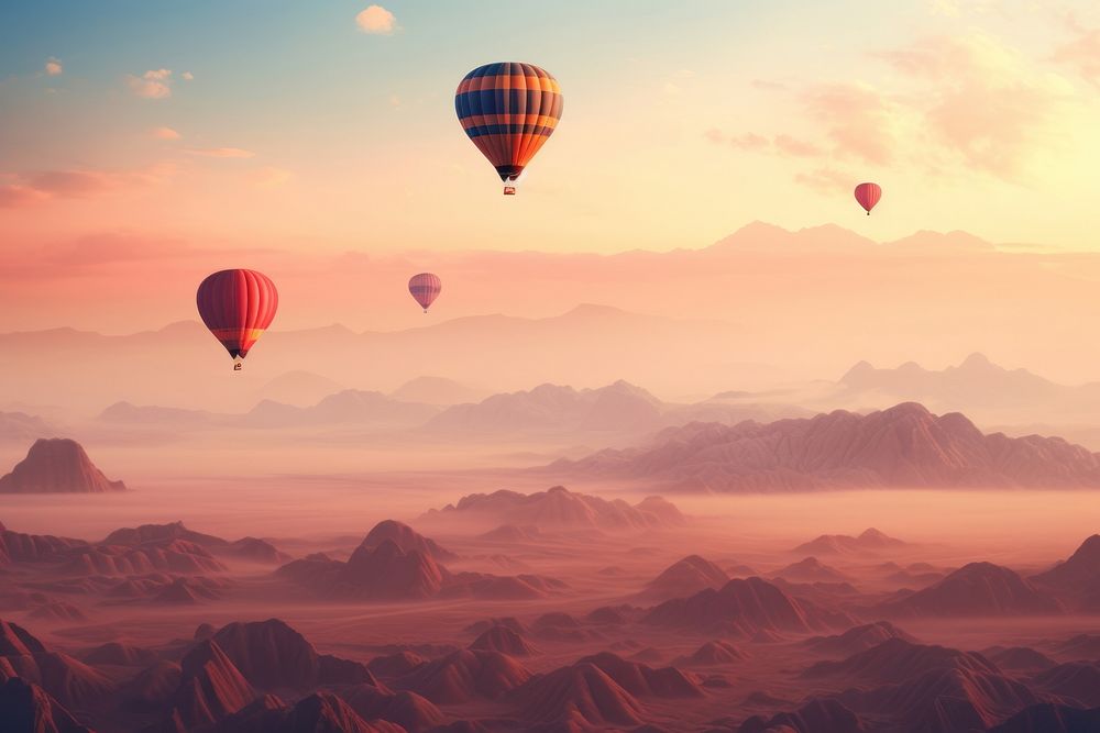 Hot air balloons landscape aircraft outdoors. AI generated Image by rawpixel.