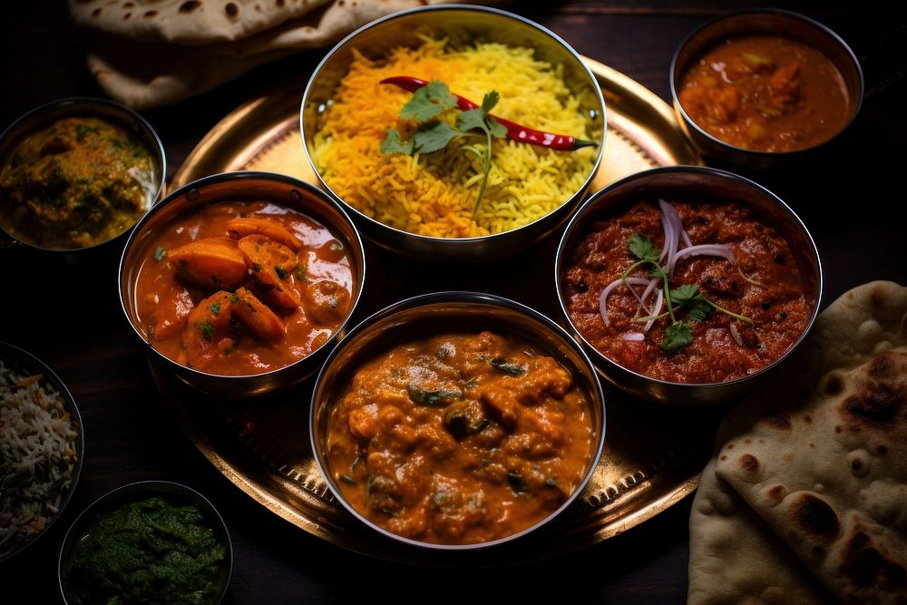 Indian food table meat dish. AI generated Image by rawpixel.