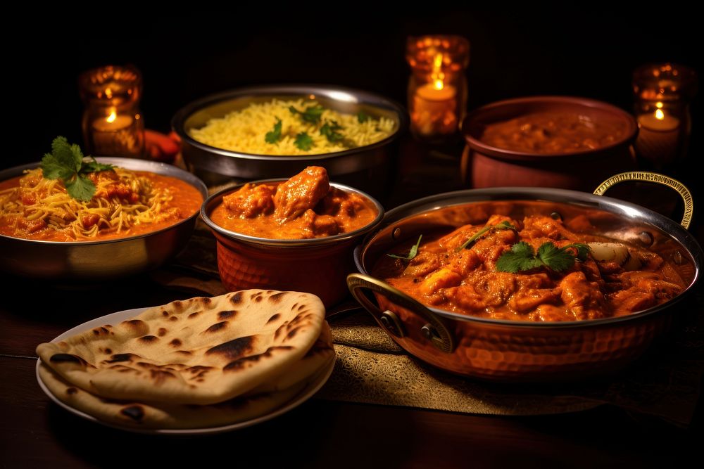 Indian food dinner table meal. AI generated Image by rawpixel.