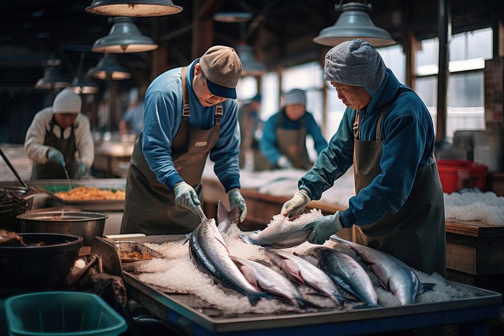 Fish market adult cooperation freshness. AI generated Image by rawpixel.