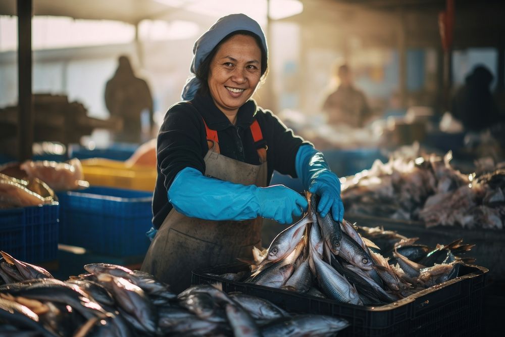 Fish market adult glove freshness. AI generated Image by rawpixel.