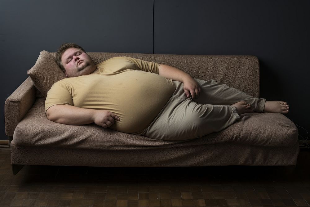 Lazy fat funny man furniture sleeping adult. AI generated Image by rawpixel.