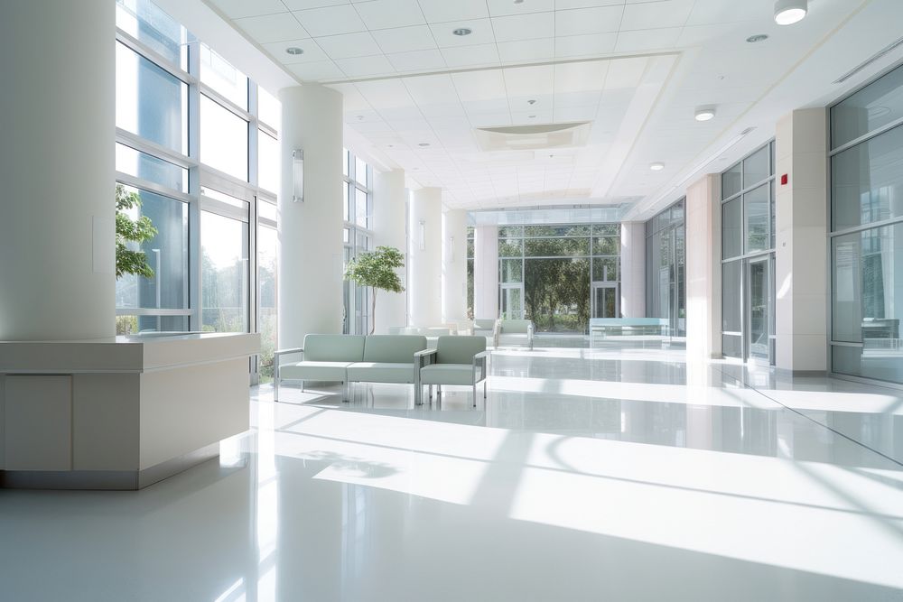 Modern hospital entrace architecture flooring building. AI generated Image by rawpixel.