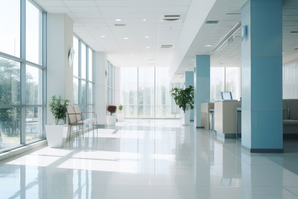 Modern hospital entrace architecture building lobby. AI generated Image by rawpixel.