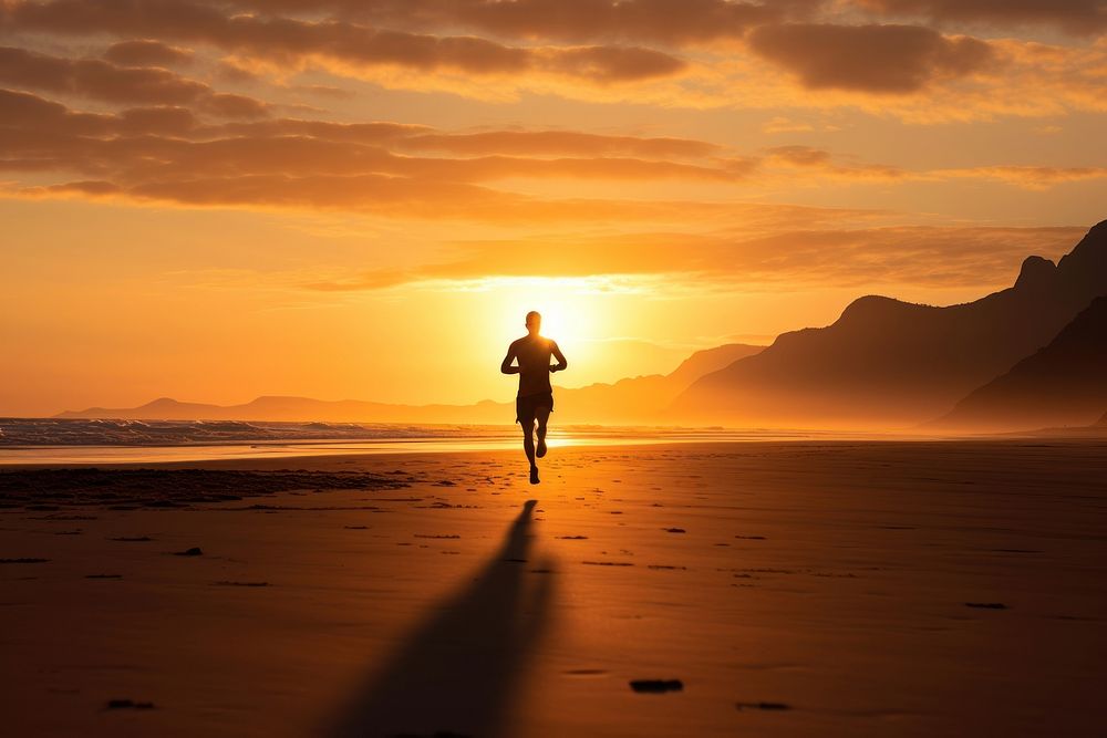 Man Runner running beach sun. AI generated Image by rawpixel.