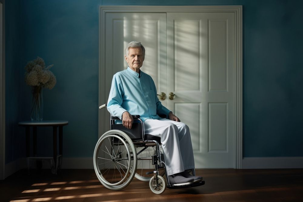 Elderly man retirement wheelchair sitting. AI generated Image by rawpixel.