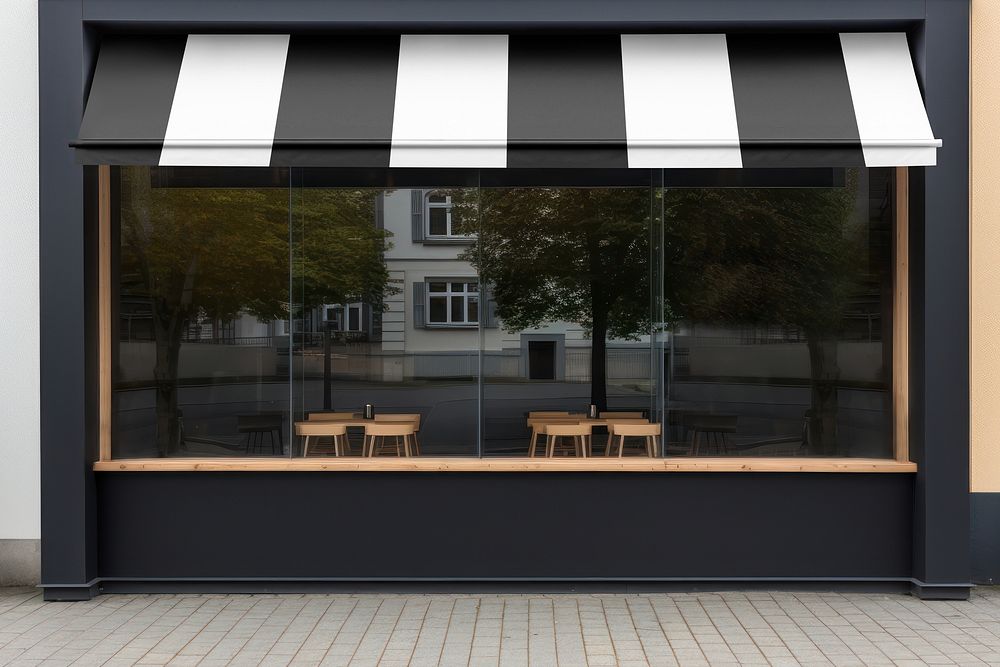 Black & white striped cafe facade