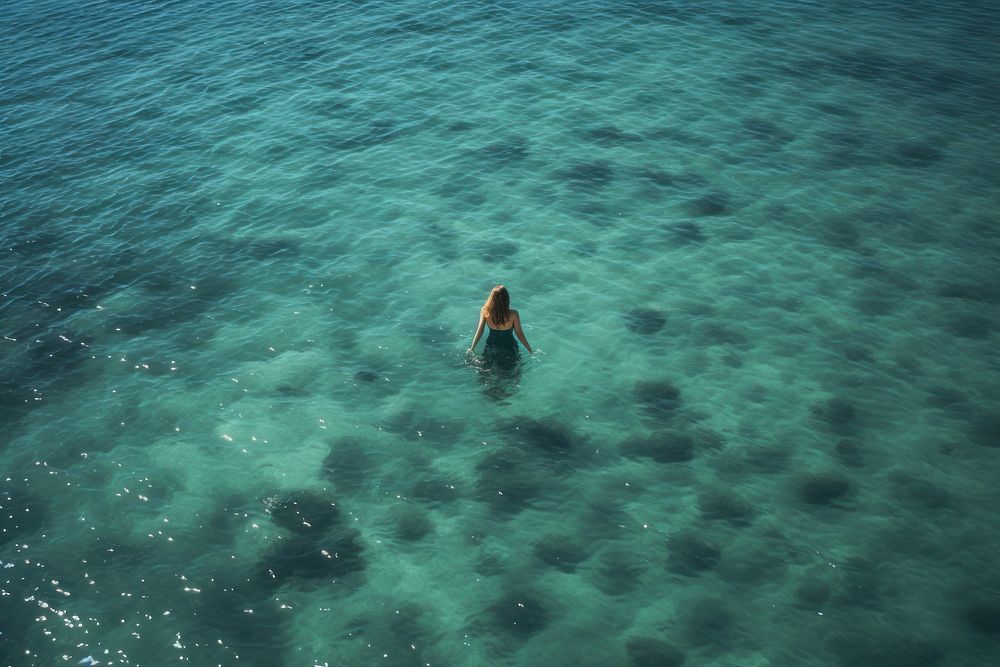 Sea swimming underwater outdoors. 