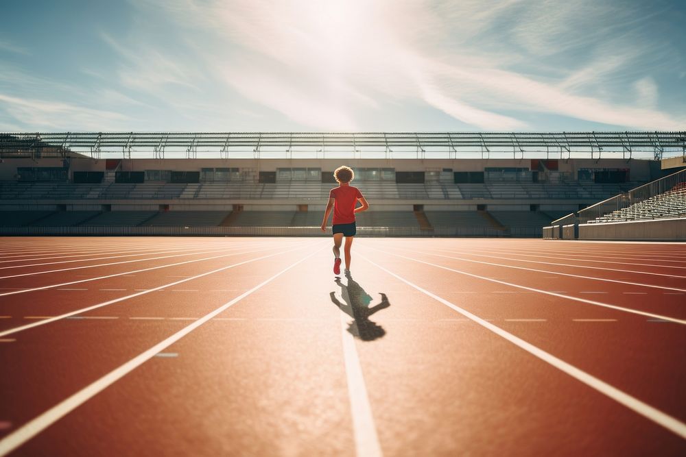 Boy running outdoors stadium sports. AI generated Image by rawpixel.