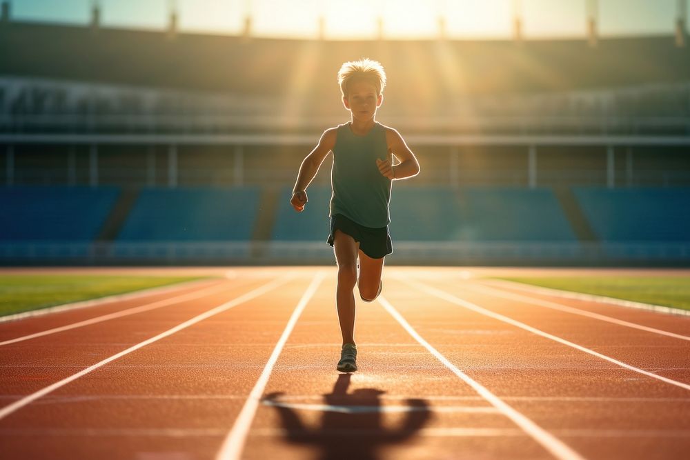 Boy running outdoors stadium determination. AI generated Image by rawpixel.
