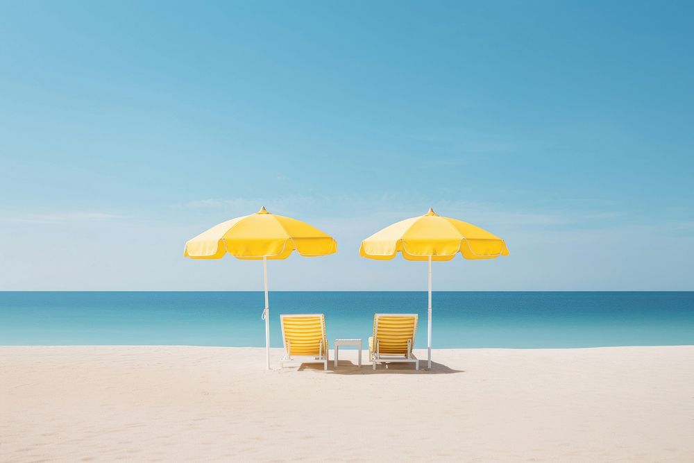 Lounge chairs beach sea furniture. AI generated Image by rawpixel.