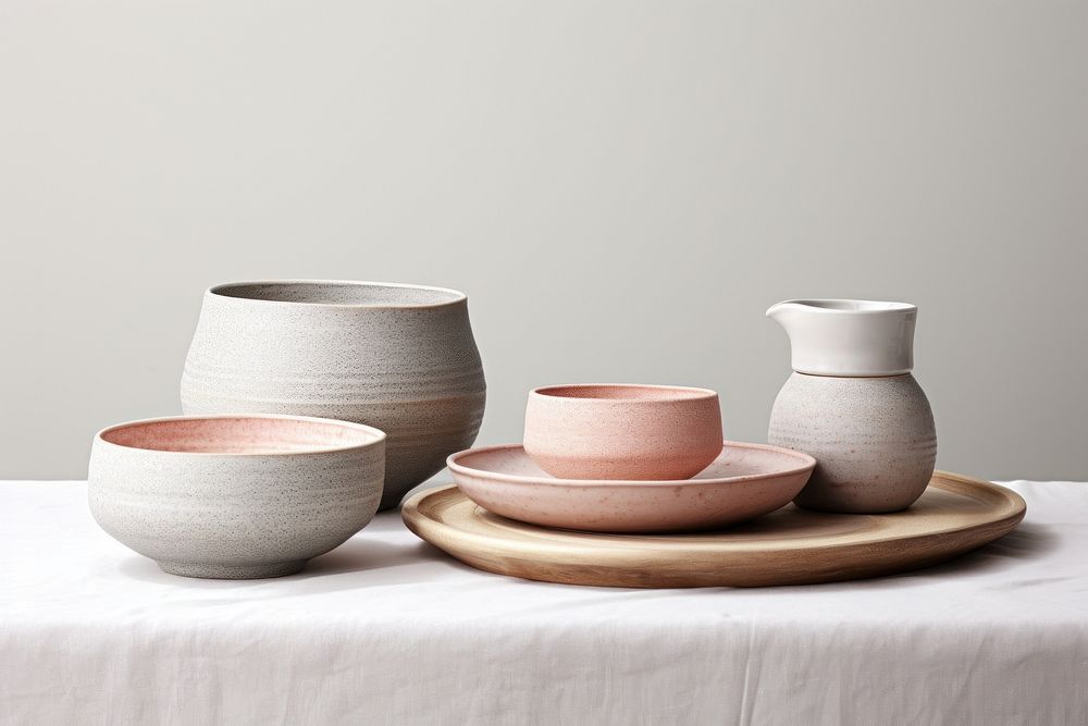 Ceramic dinnerware Handmade Porcelain porcelain pottery. AI generated Image by rawpixel.