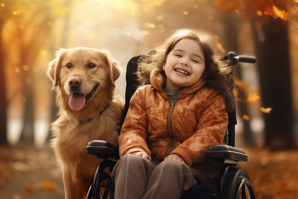 Little girl dog wheelchair portrait. AI generated Image by rawpixel.
