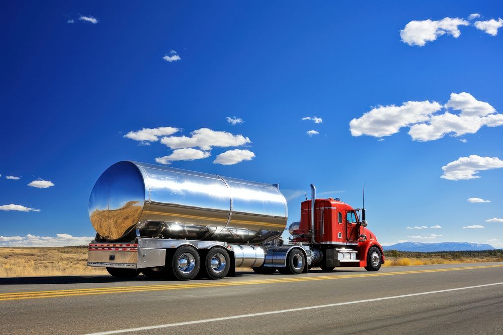 Tanker truck vehicle highway blue. 