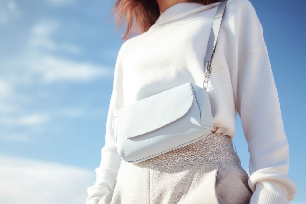 White waist bag handbag adult woman. AI generated Image by rawpixel.