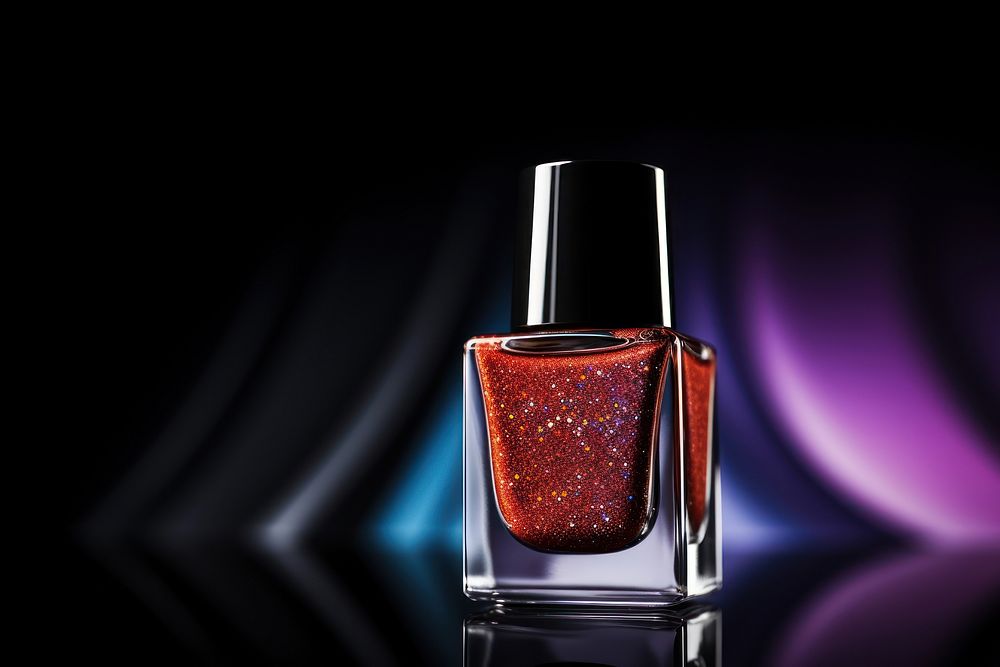 Nail polish bottle cosmetics perfume black background. AI generated Image by rawpixel.