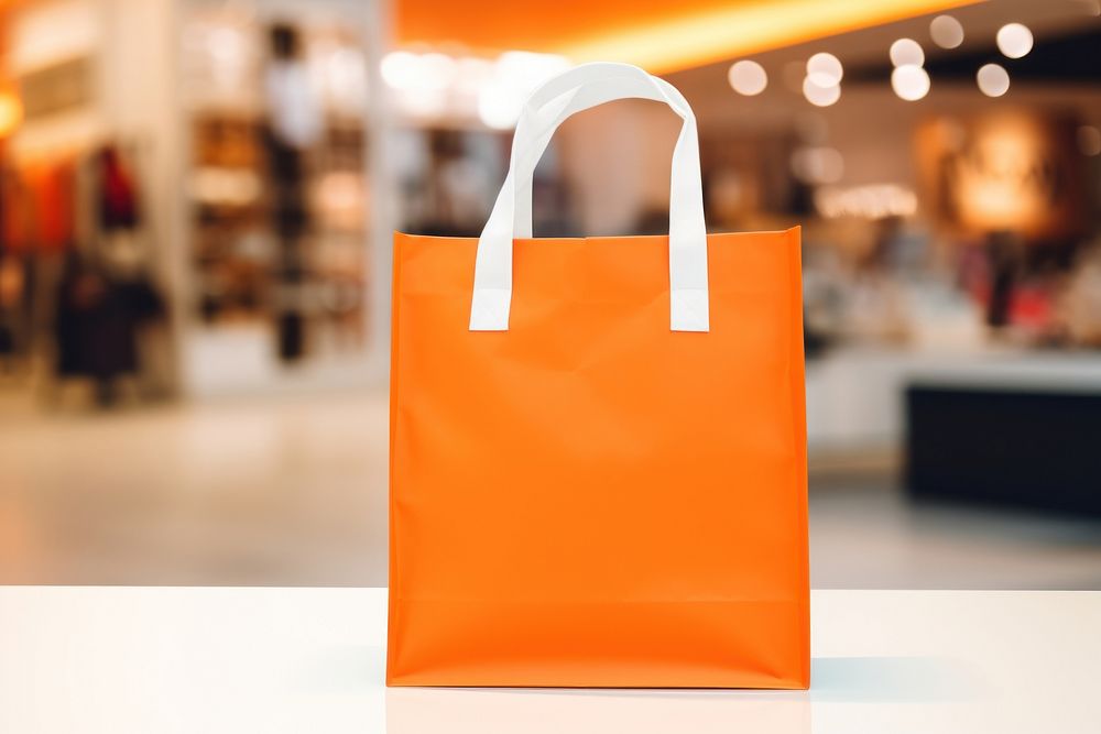 Orange shopping bag handbag store consumerism. 