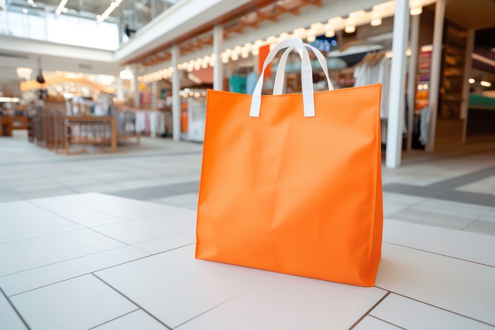 Orange shopping bag handbag store architecture. AI generated Image by rawpixel.