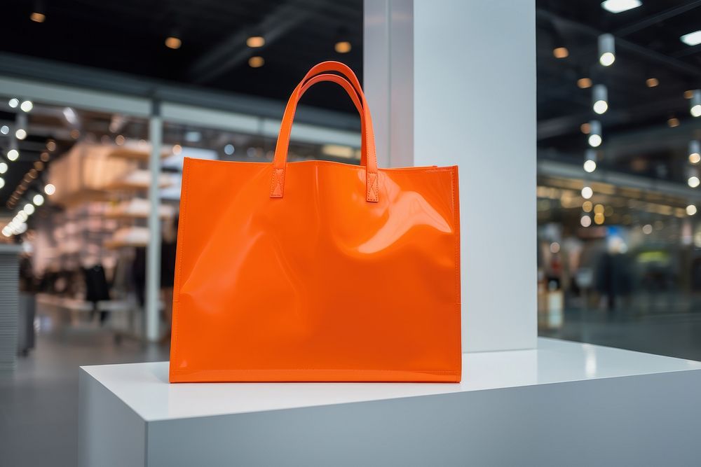 Orange shopping bag handbag purse accessories. 