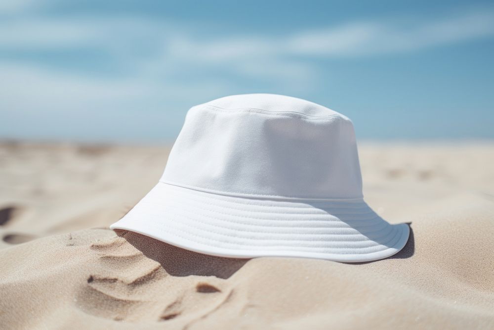 Bucket hat beach white sand. AI generated Image by rawpixel.