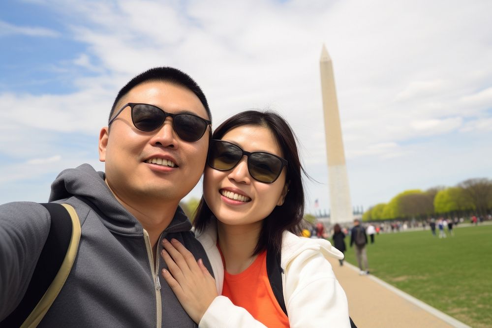 Washington monument architecture sunglasses portrait. 