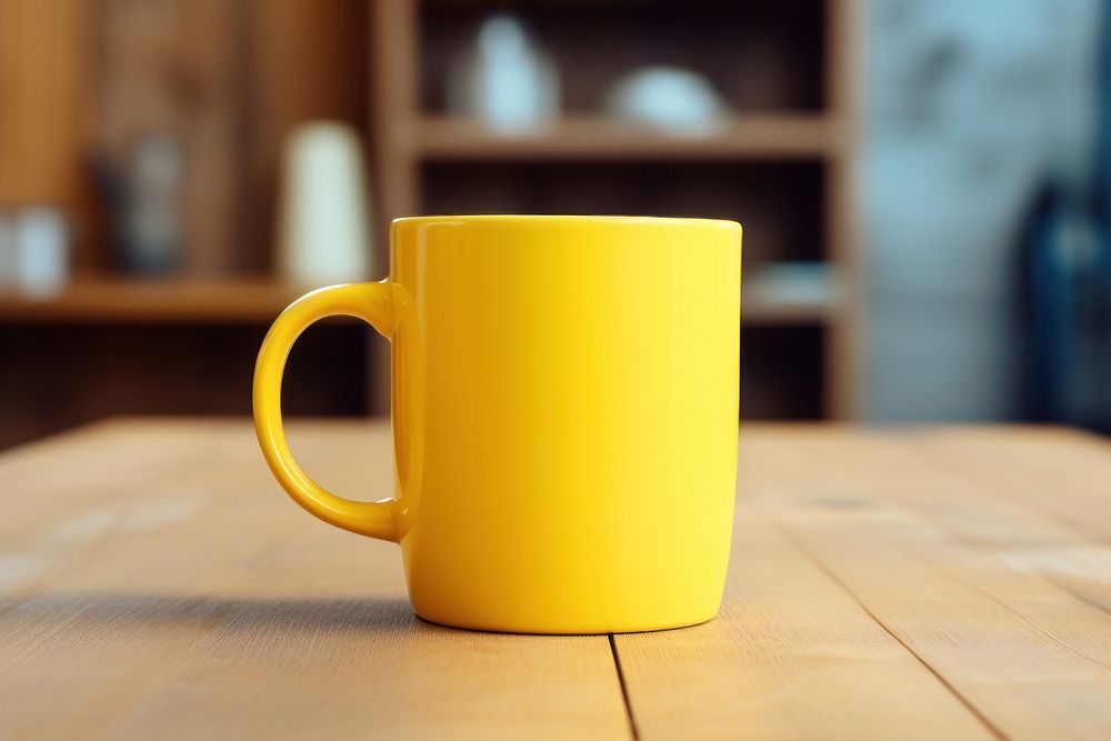 Yellow coffee cup table drink mug. 