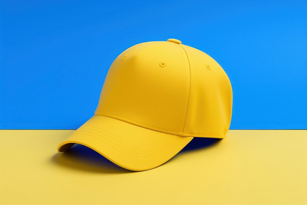 Blue cap yellow blue yellow background. AI generated Image by rawpixel.