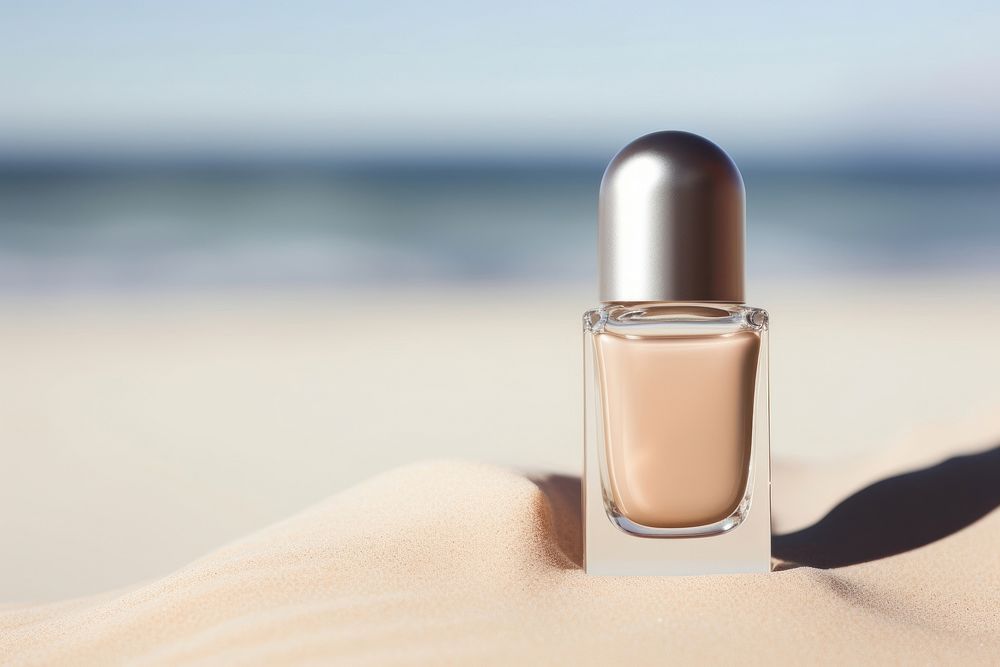 Nail polish bottle cosmetics perfume beach. 