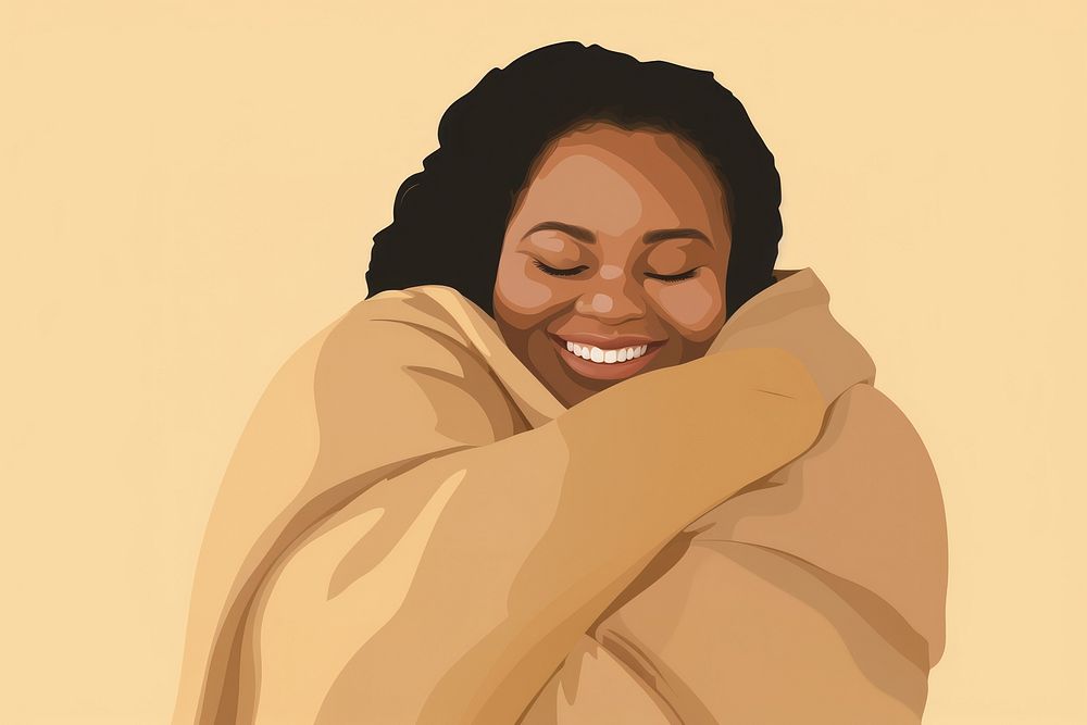 Black chubby woman portrait smiling hugging. 