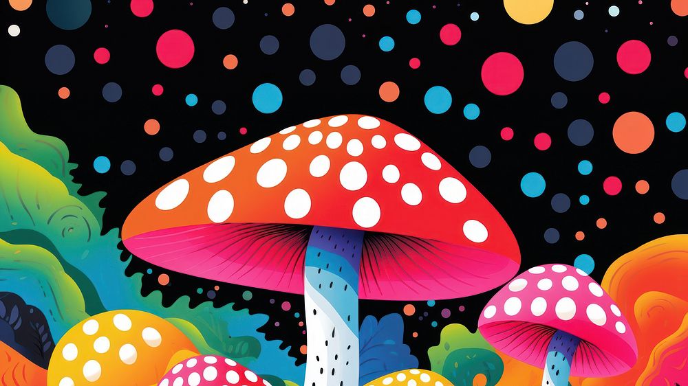 Psychedelic mushroom pattern agaric. AI generated Image by rawpixel.