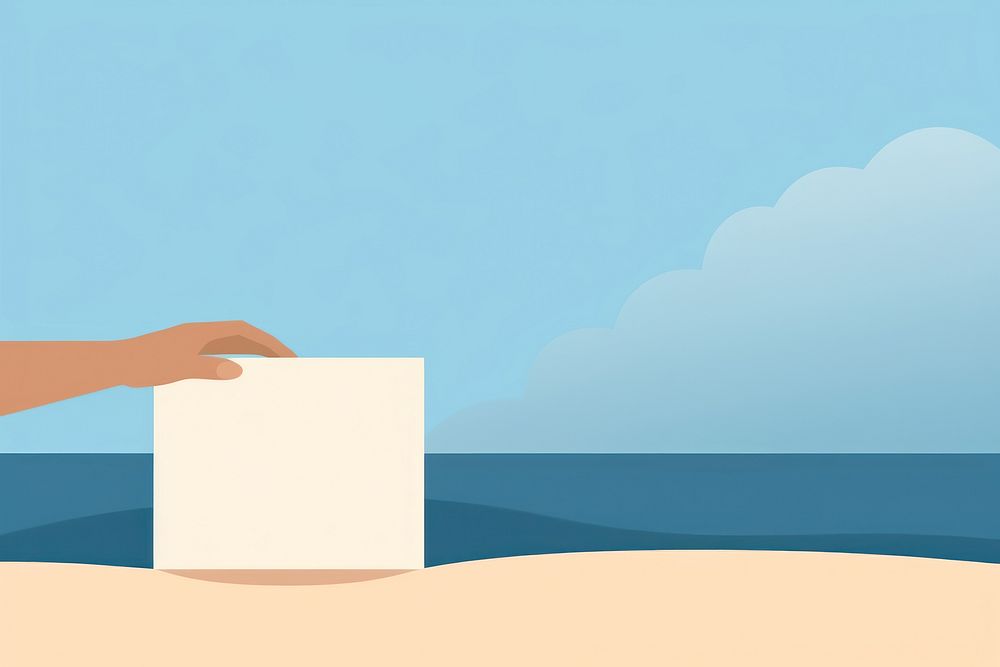 Hand holding a paper box outdoors beach ocean. AI generated Image by rawpixel.