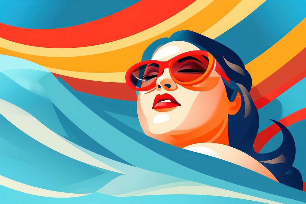 Chubby woman portrait sunglasses swimming art. AI generated Image by rawpixel.