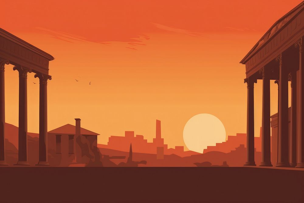 Roman architecture building outdoors sunset. AI generated Image by rawpixel.