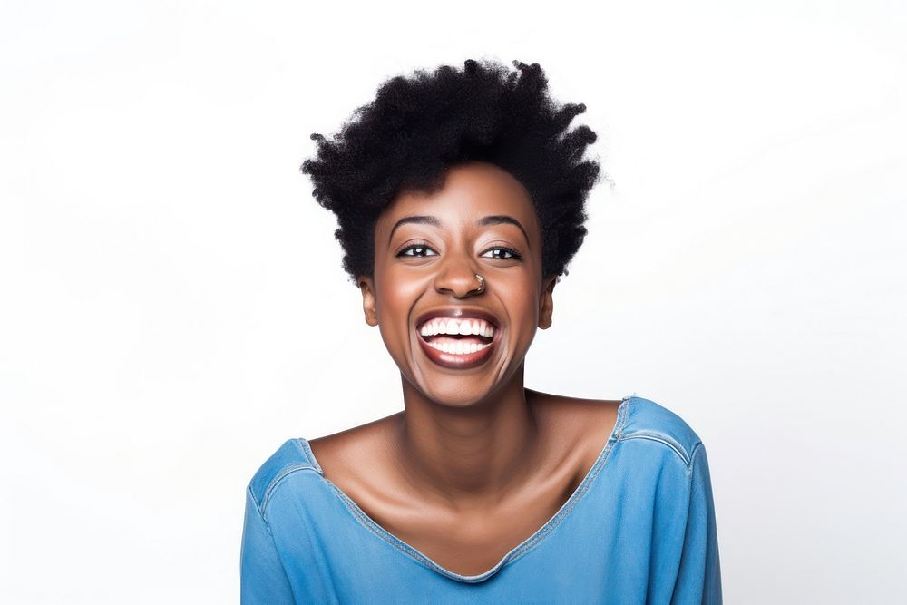 African American female laughing portrait person. AI generated Image by rawpixel.