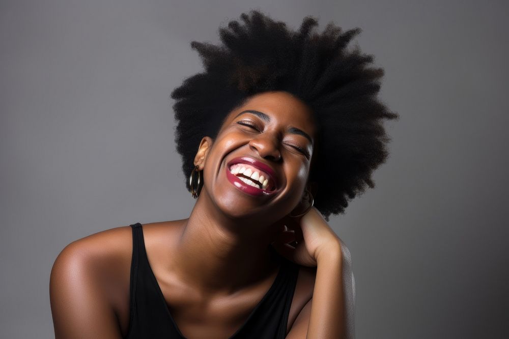 African American female laughing portrait smile. 