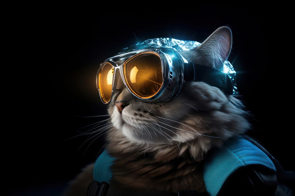 Cat wearing a goggle portrait goggles animal. AI generated Image by rawpixel.
