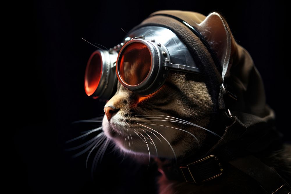Cat wearing a goggle portrait goggles animal. AI generated Image by rawpixel.