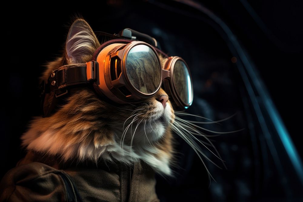Cat wearing a vr portrait animal mammal. AI generated Image by rawpixel.