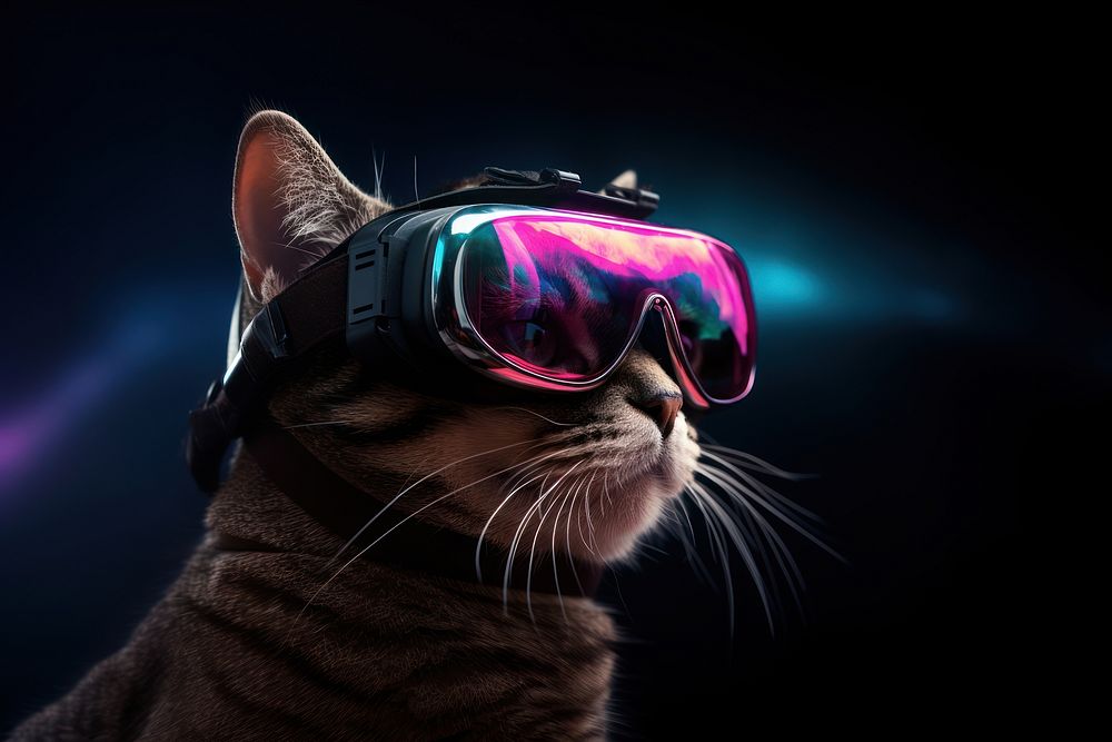 Cat wearing a vr glasses portrait mammal. AI generated Image by rawpixel.